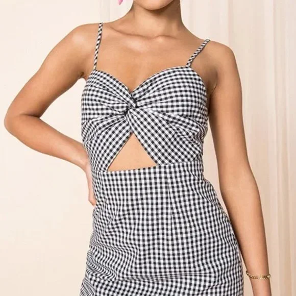 superdown Belle Knot Mini Dress Gingham Black White Check Cutout Size Small - Picture 2 of 3